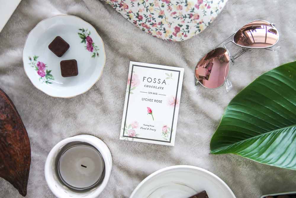 Fossa Lychee Rose Dark Milk Chocolate, 50g