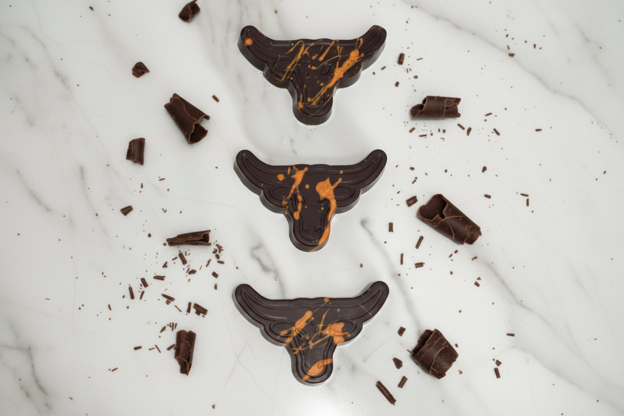 Three 72% Dark Chocolate Longhorns