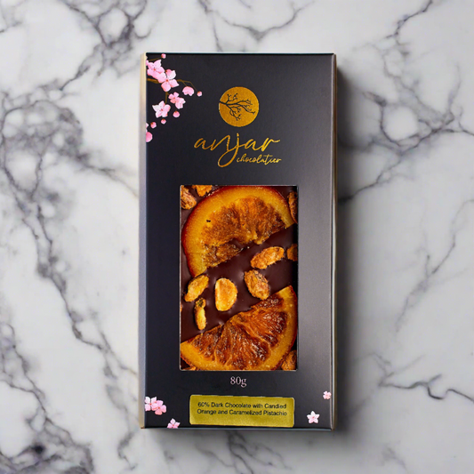 60% Orange & Pistachio Dark Chocolate Bar