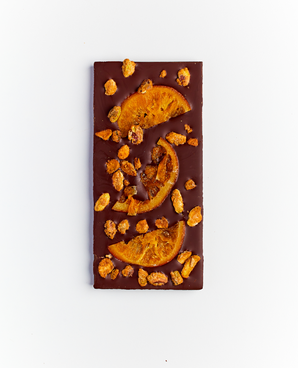 60% Dark Chocolate Orange and Pistachio Bar