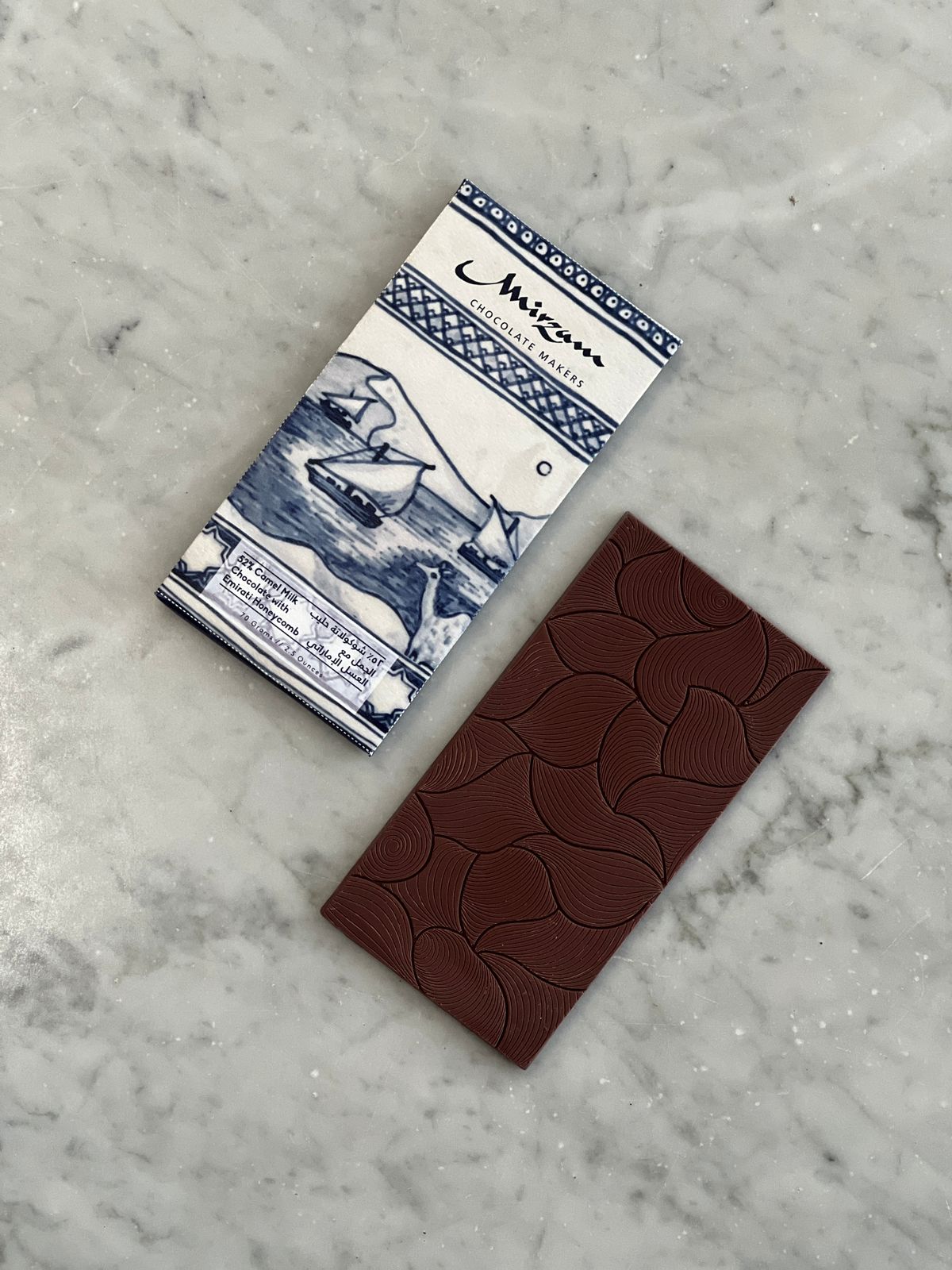 Mirzam 52% Camel Milk Chocolate w/ Emirati  Honeycomb, 70g